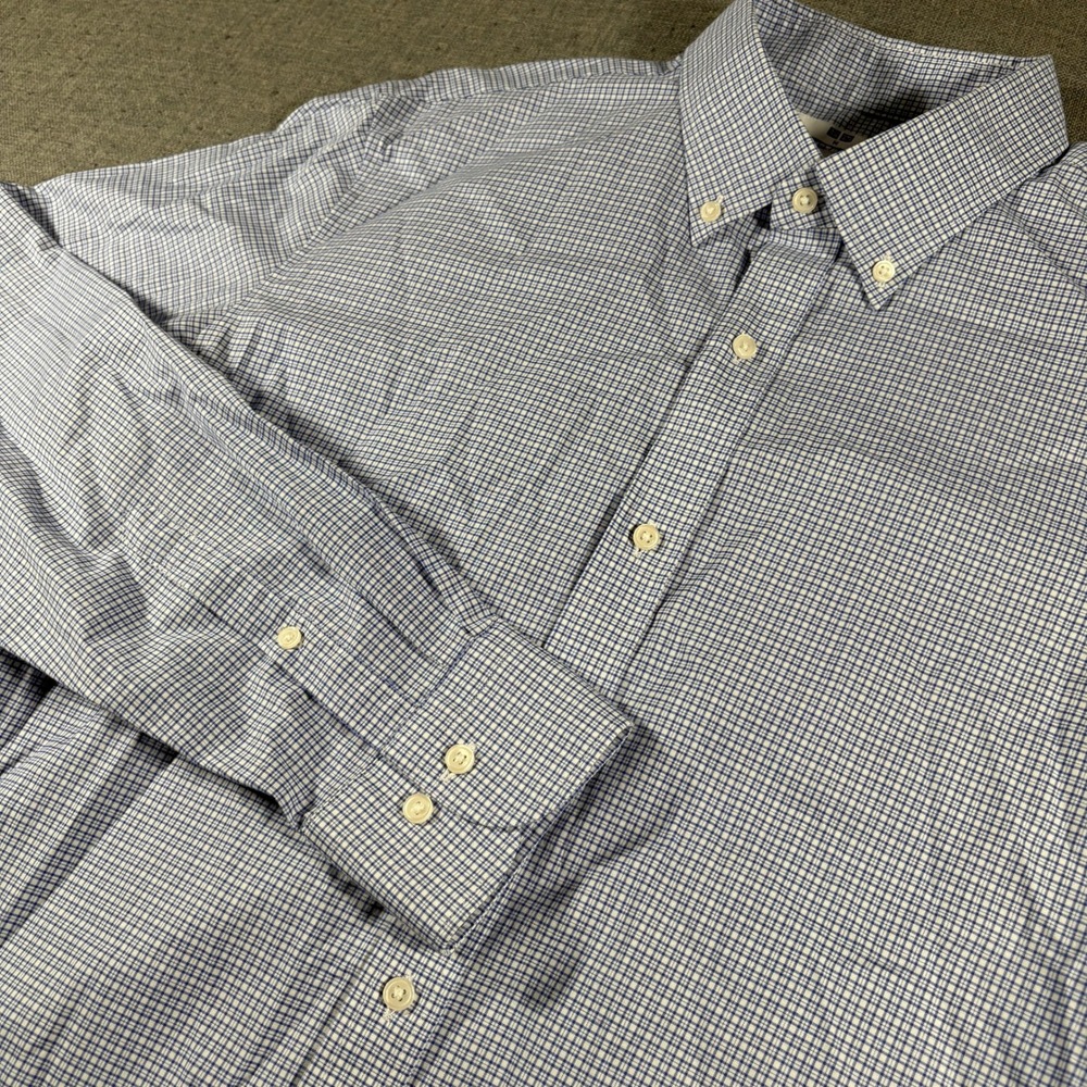 Uniqlo Button Down Shirt Mens M‎ Blue Slim Fit Micro Check Stretch 331-421158